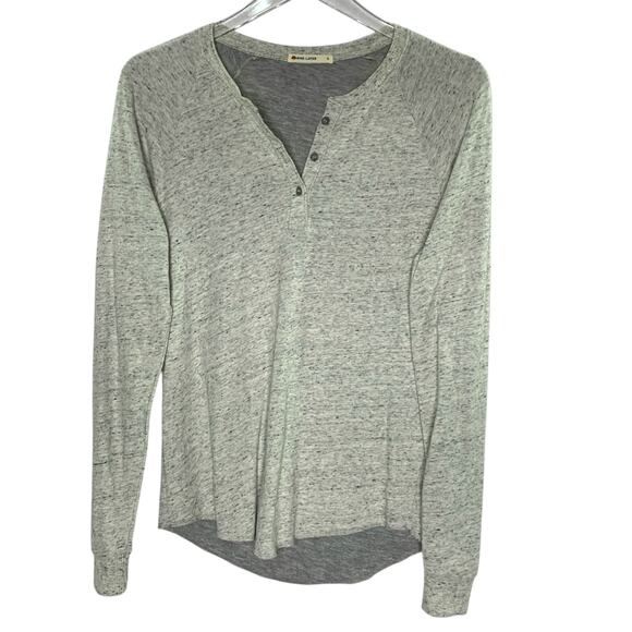 Marine Layer L Womens Slim Fit Double Knit Henley Tee Heather Gray - Picture 2 of 9